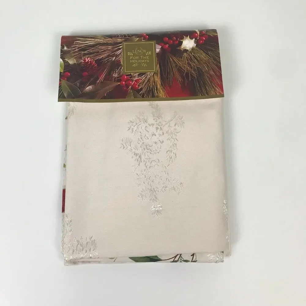 Lenox For The Holidays Pinecones & Holly Berries Tablecloth 52x70 Oblong